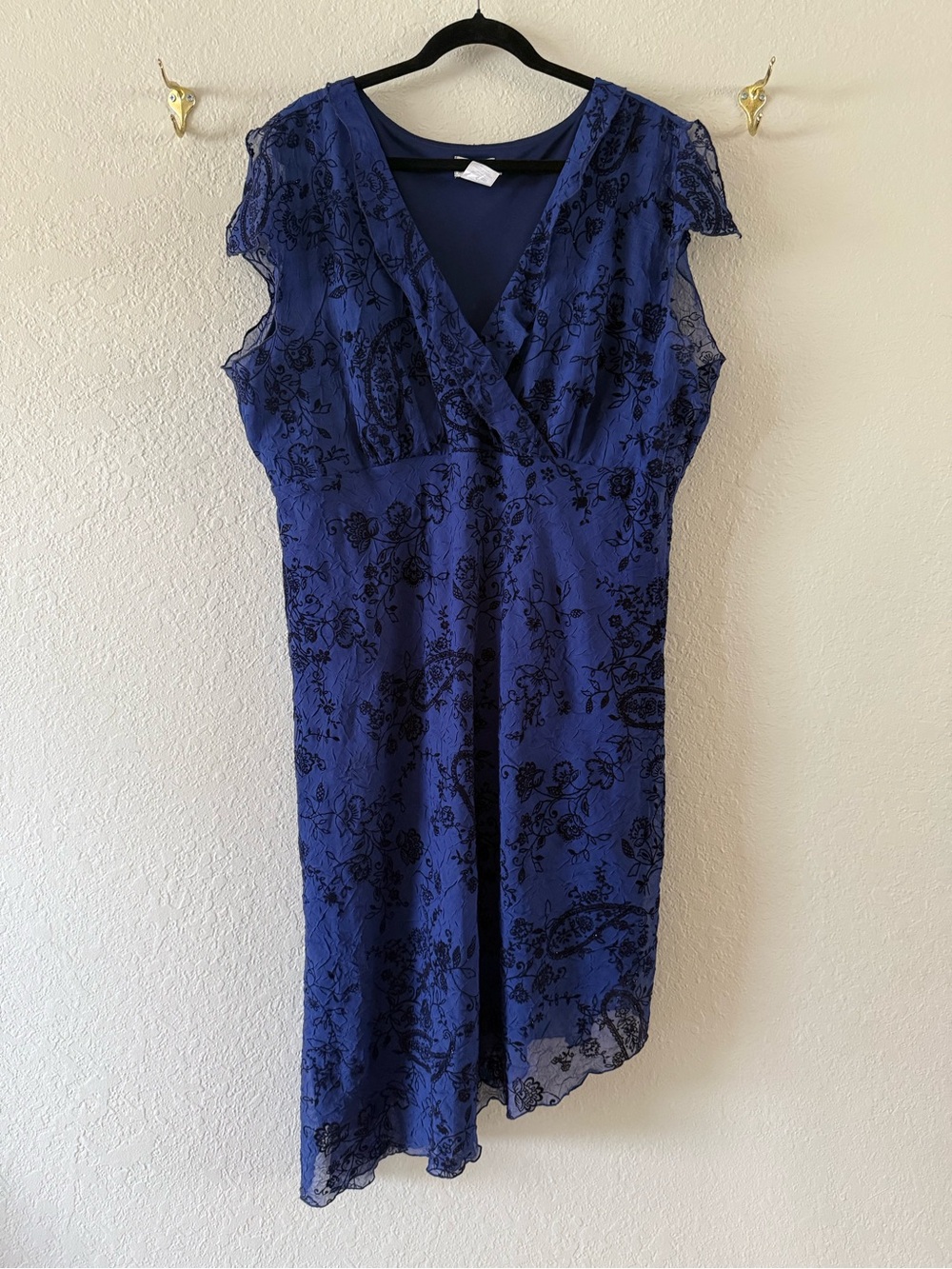 CDC Encore Navy Blue Black Floral Embroidered Asymmetrical Midi Dress Women’s 18